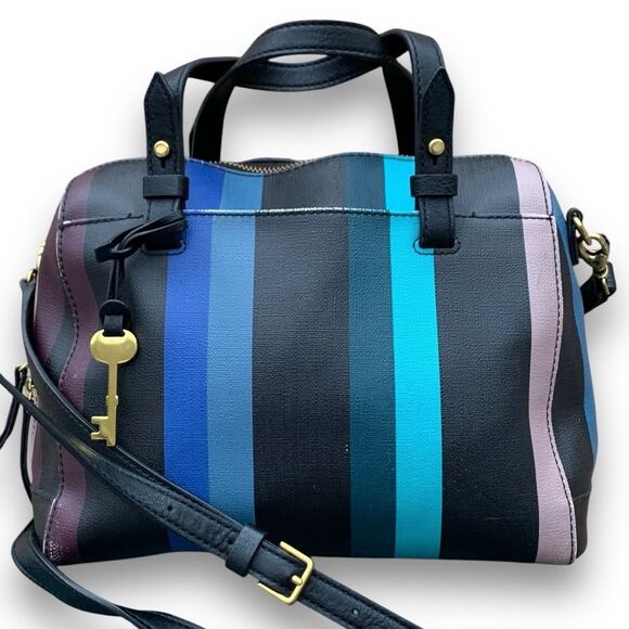 Fossil Sydney Striped Satchel Purse Handbag Multicolor Shoulder Crossbody Bag - Picture 13 of 13